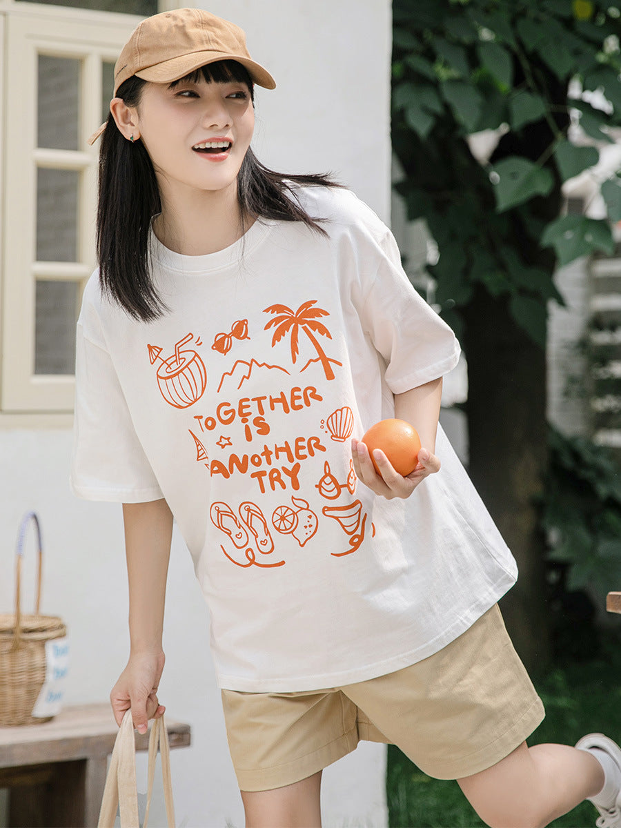 Anime Print Cotton Short Sleeve T-Shirt