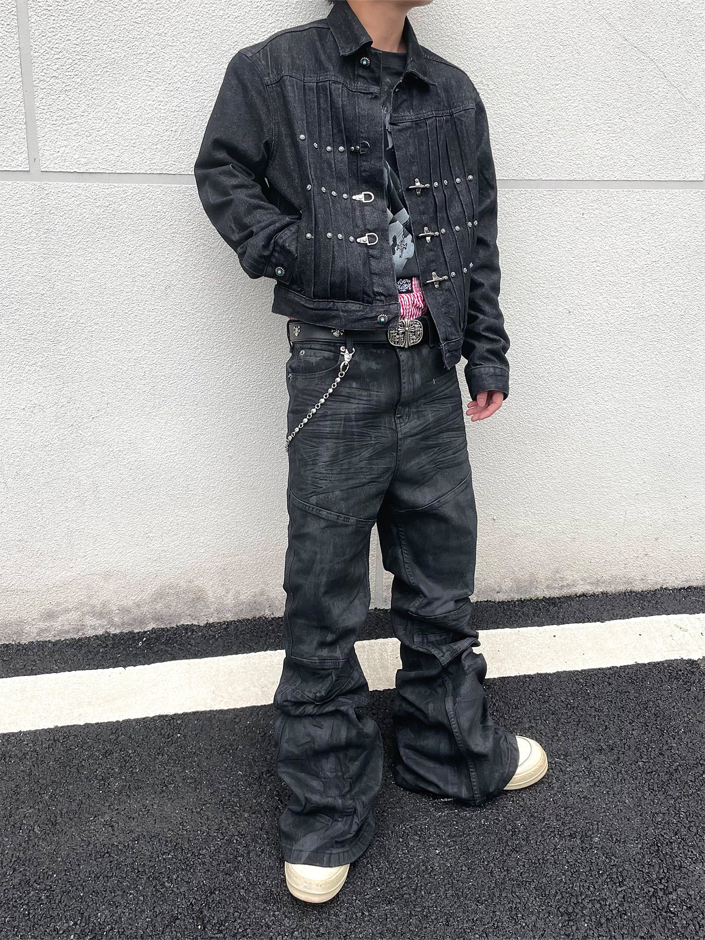 Vintage Hand-Brushed Wax Coated Denim Jeans for Men