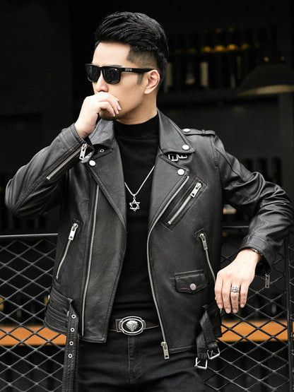 Mens Genuine Leather Biker Jacket