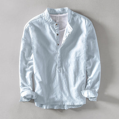 Pure Color Stand-Up Collar Pullover Cotton and Linen Lining