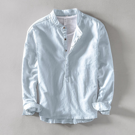 Pure Color Stand-Up Collar Pullover Cotton and Linen Lining