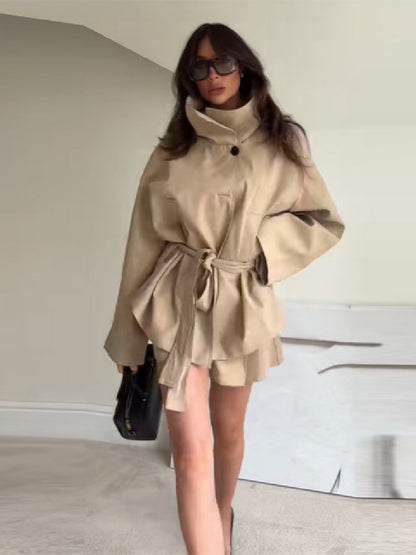 Sophisticated style belted cuff trench coat