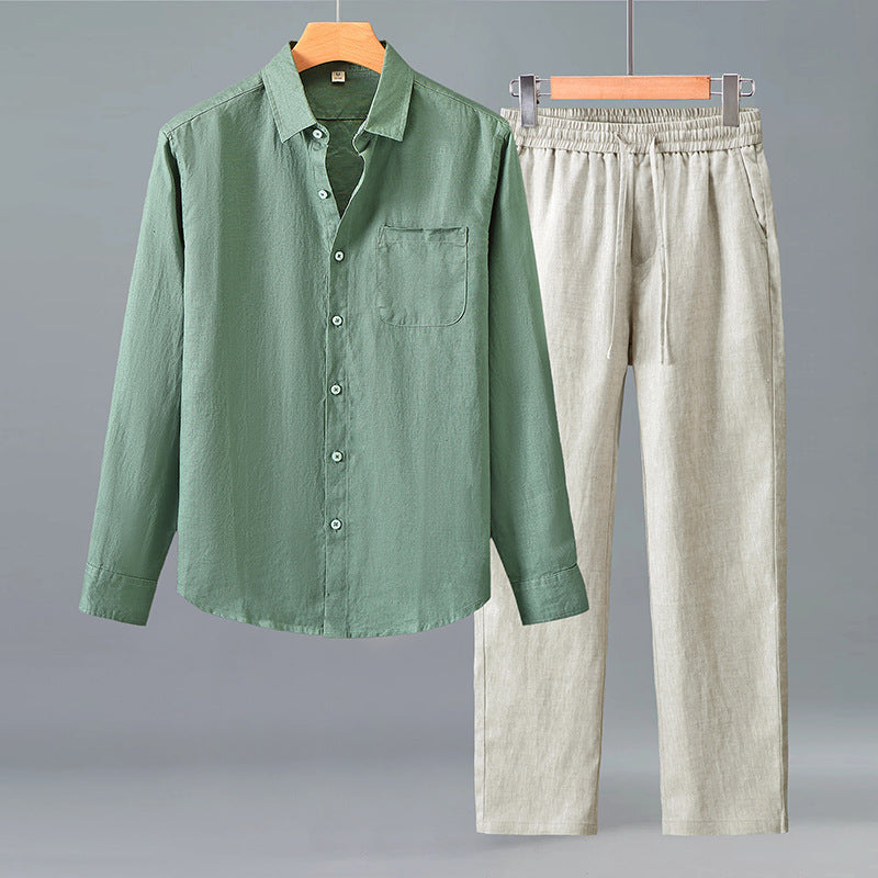 Men's Linen Casual Shirt and Trousers Set