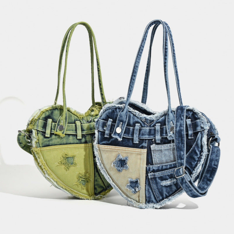 Denim Crossbody Bag with Love Design