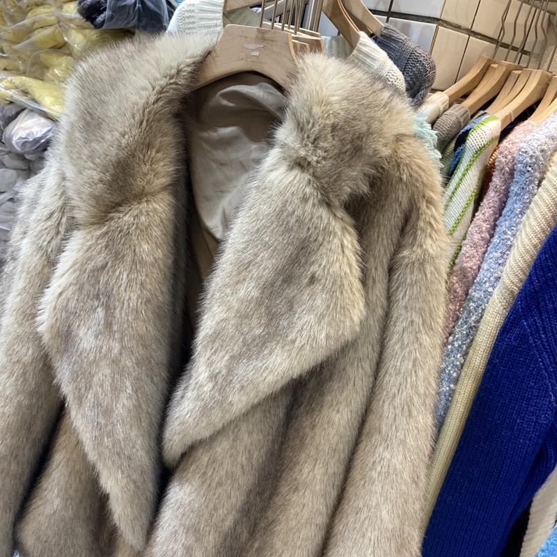 Faux Fox Fur Collar Women Coat