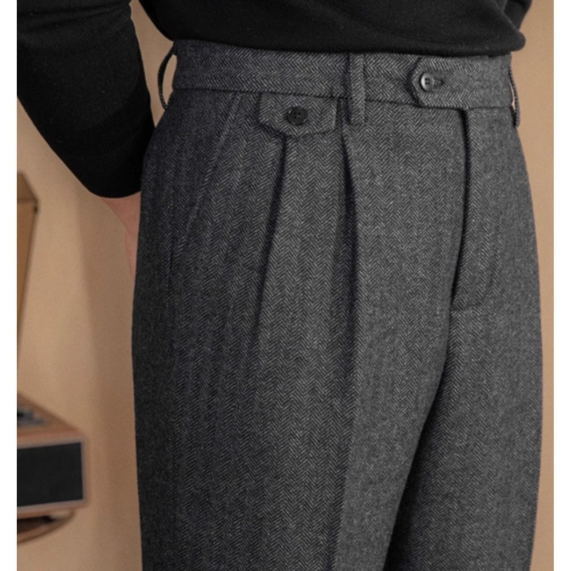 Men's Wool Blend Herringbone Straight Leg Trousers