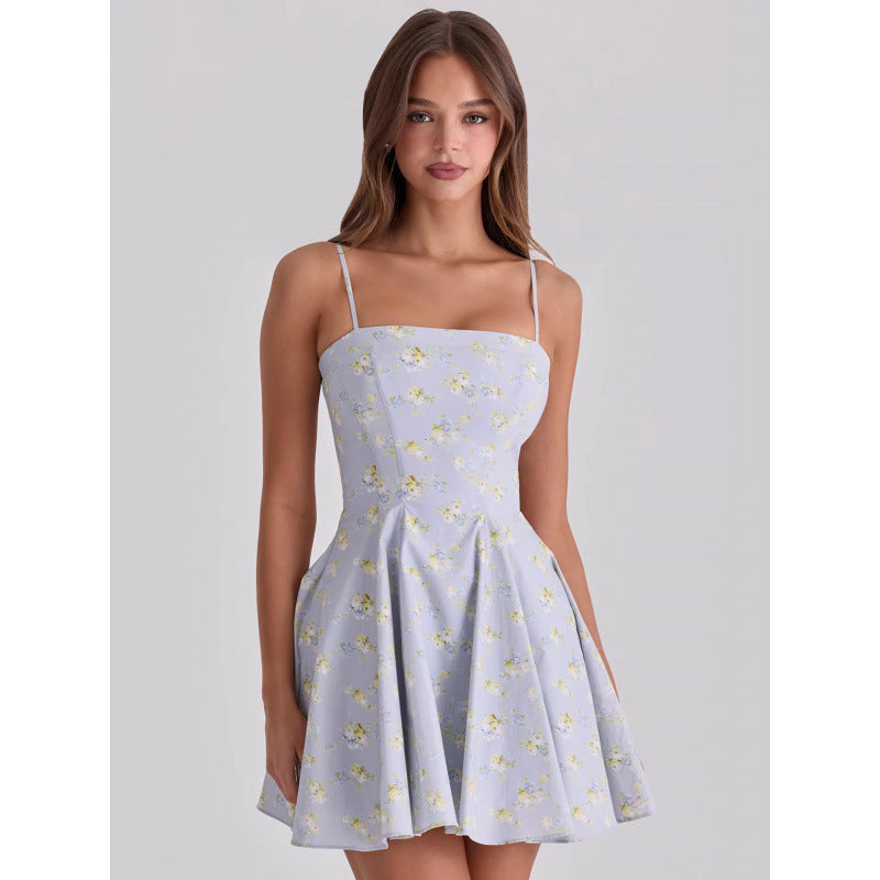 Strap waist-hugging A-line short skirt