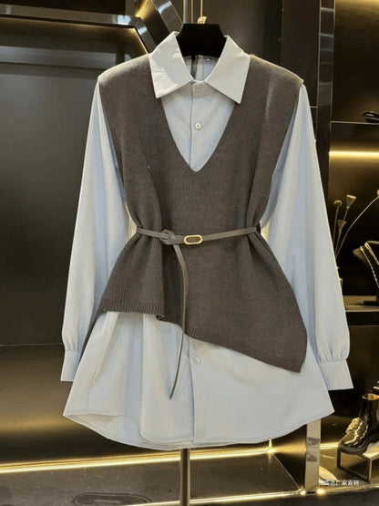 Women's Button-Detail Patchwork Vest and Top Set