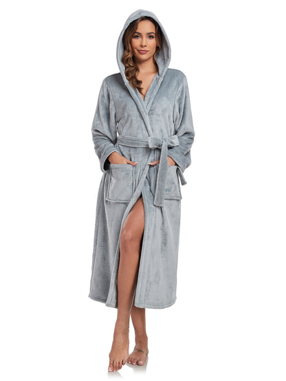 Hooded Flannel Bathrobe for Women