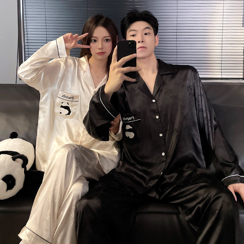 Ice Silk Couple Pajama Set Long Sleeve Home Wear