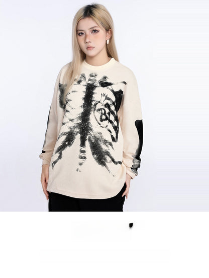 Skull Print Waffle Long Sleeve T-Shirt