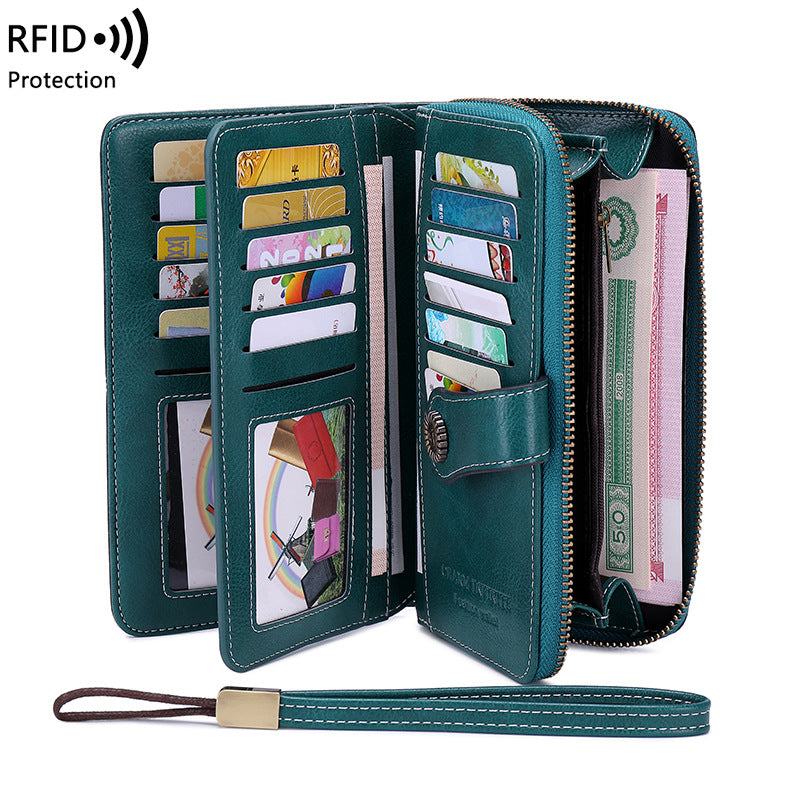 Long-style zipper anti-magnetic wallet