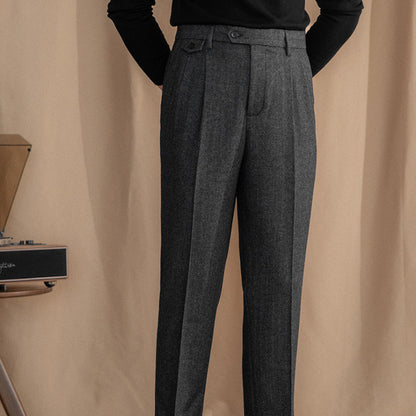 Men's Wool Blend Herringbone Straight Leg Trousers