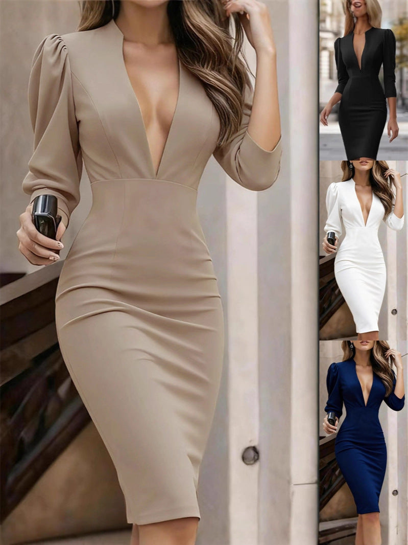 Elegant Stand Collar Knit Dress