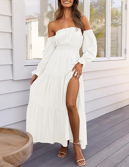 Bohemian Off-Shoulder Smocked Tiered Long Dress