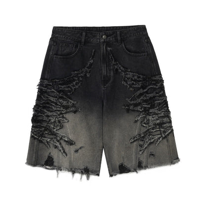 Distressed denim shorts