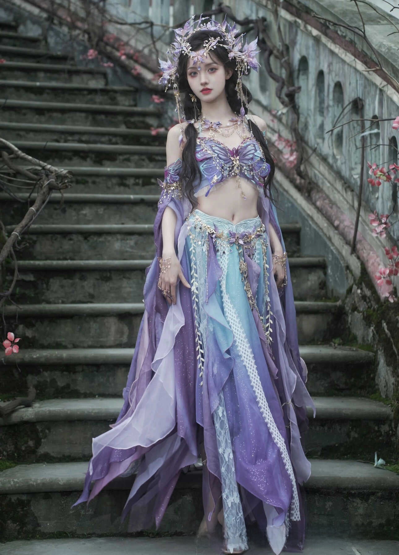 Embroidered Hanfu Dress with Butterfly Design