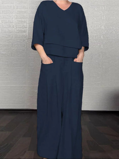 Women's Casual Solid Color Plus-Size Set