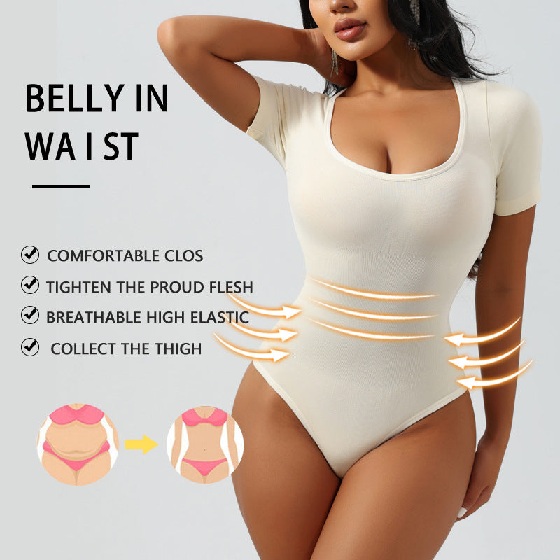 Square-neck short-sleeved thong shaping pants