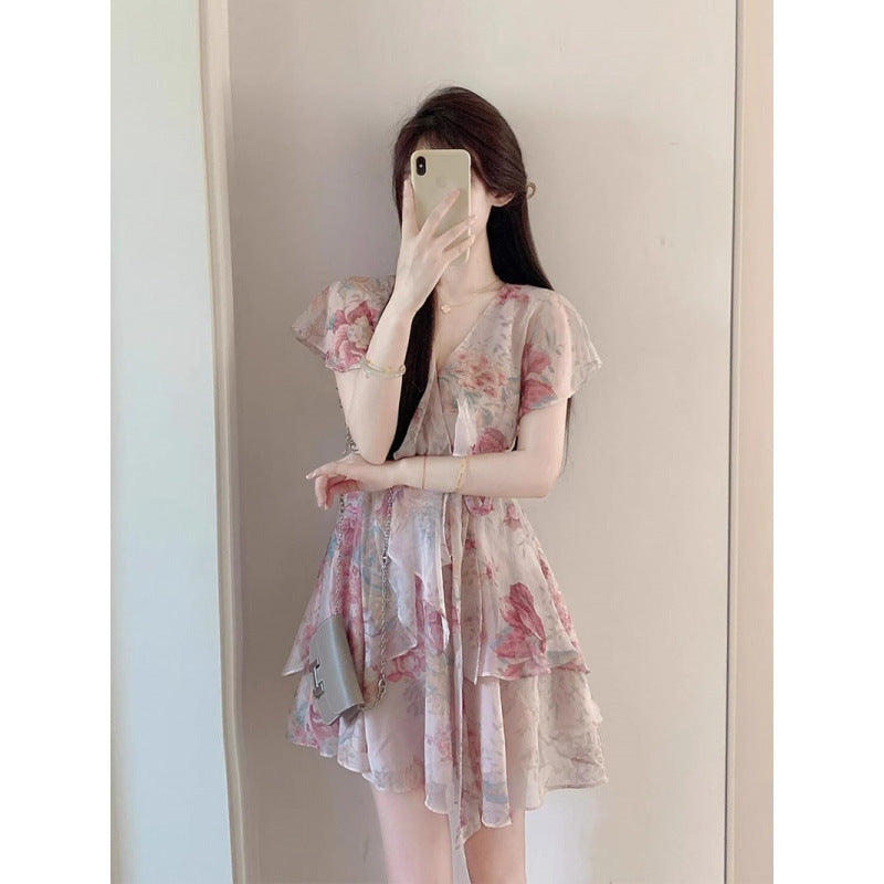Floral Ruffle Chiffon Dress