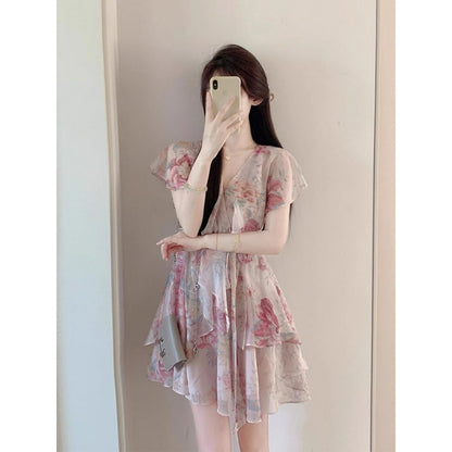 Floral Ruffle Chiffon Dress