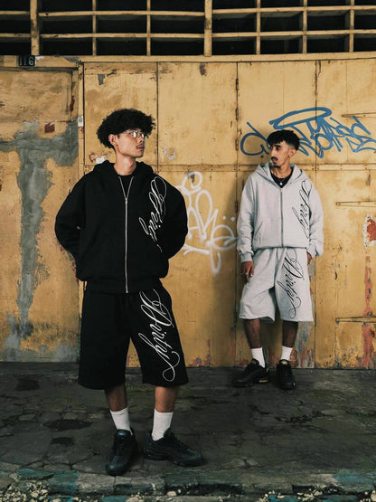Men's Letter Print Hooded Sweatshirt and Shorts Set