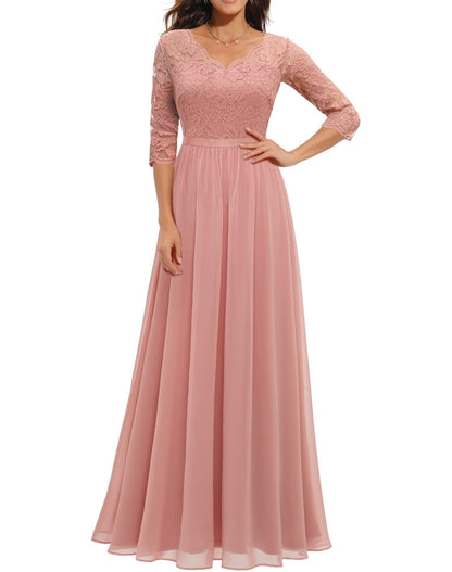 Lace Splicing Long Waist-Cinching Dress