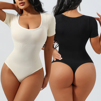 Square-neck short-sleeved thong shaping pants