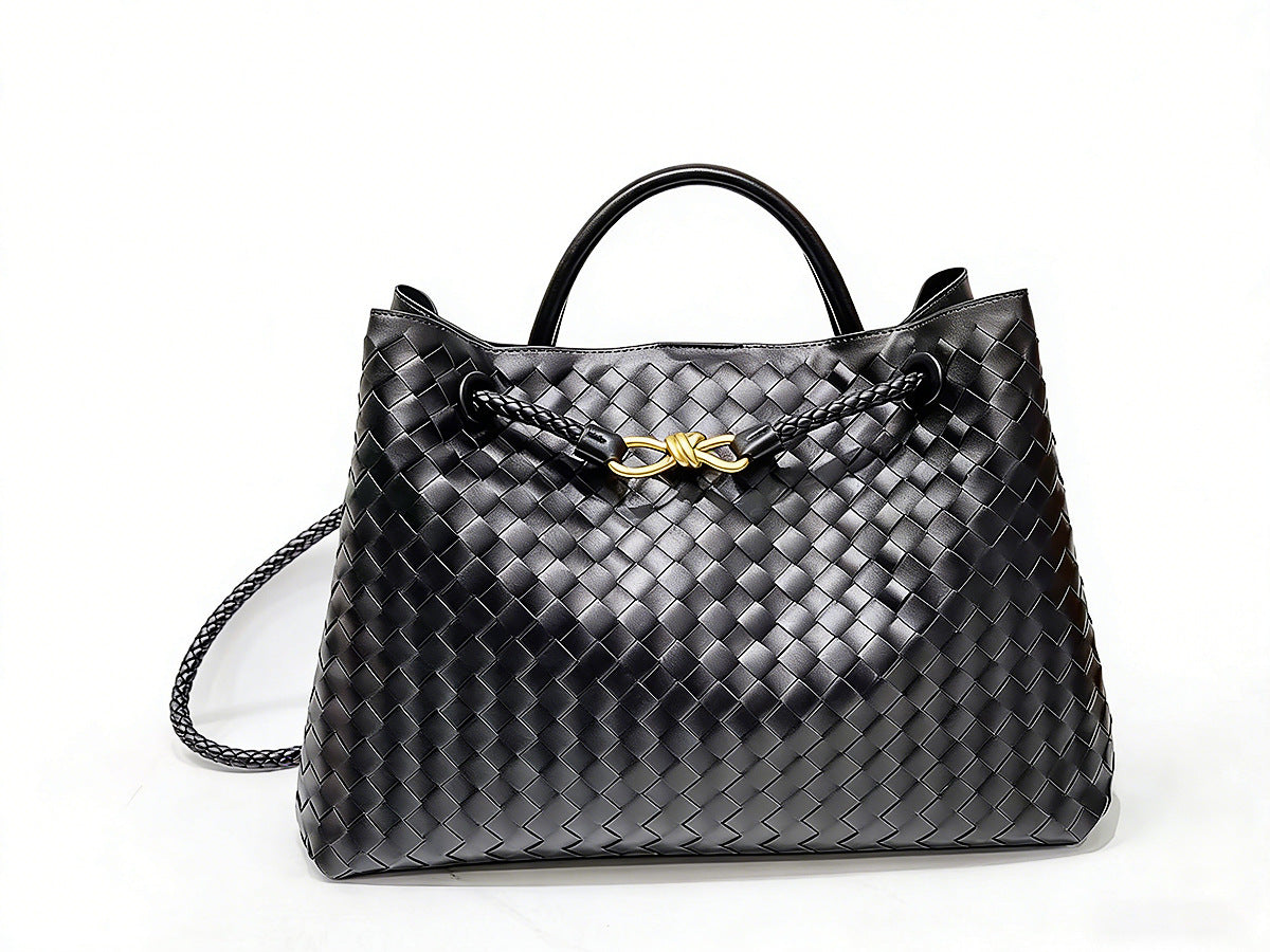 Woven Tote Bag with Metal Rope Buckle