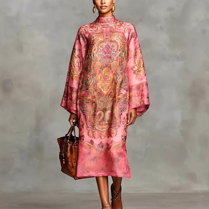 Flowy Bell Sleeve Digital Print Dress