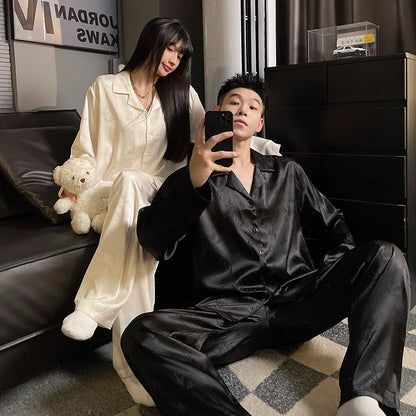 Ice Silk Couple Pajama Set Long Sleeve Home Wear