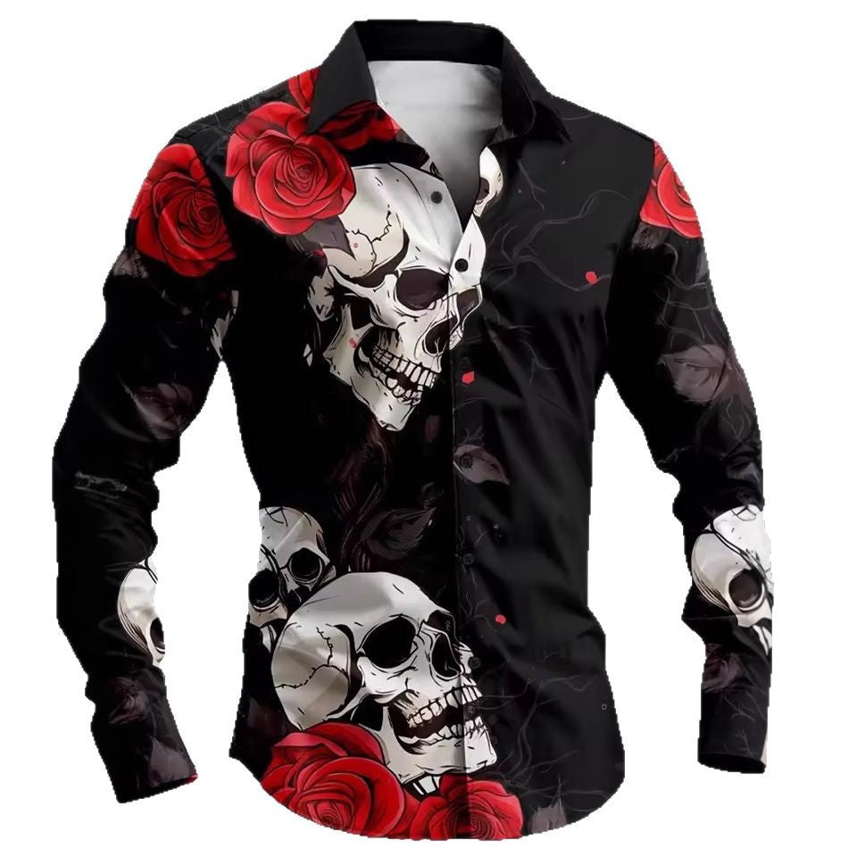 Mens Skull Button Casual Shirt