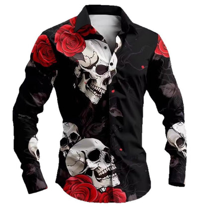 Mens Skull Button Casual Shirt