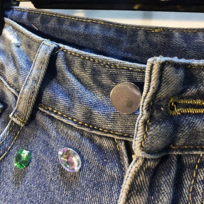 Embellished High-Waist Denim Shorts