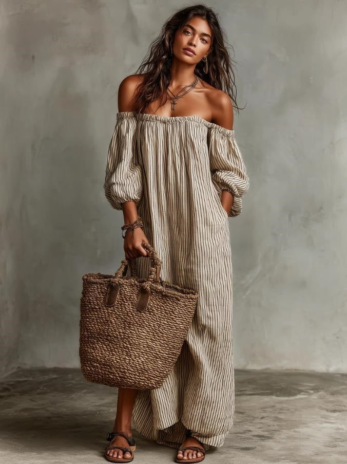One Shoulder Striped Summer Dress