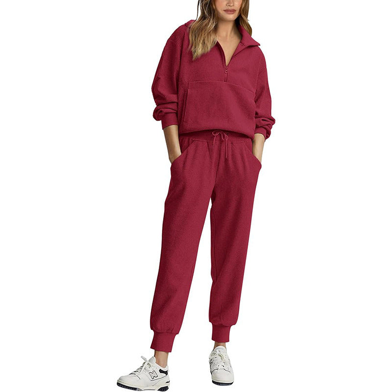 Women's Casual Half-Zip Sweatshirt and Sweatpants Set