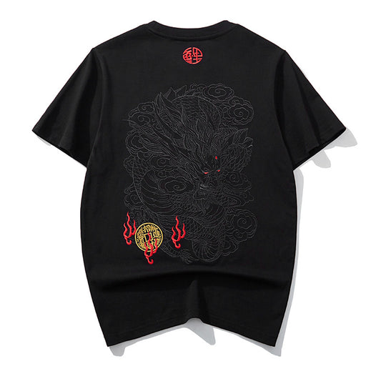 Dragon-pattern short-sleeve T-shirt