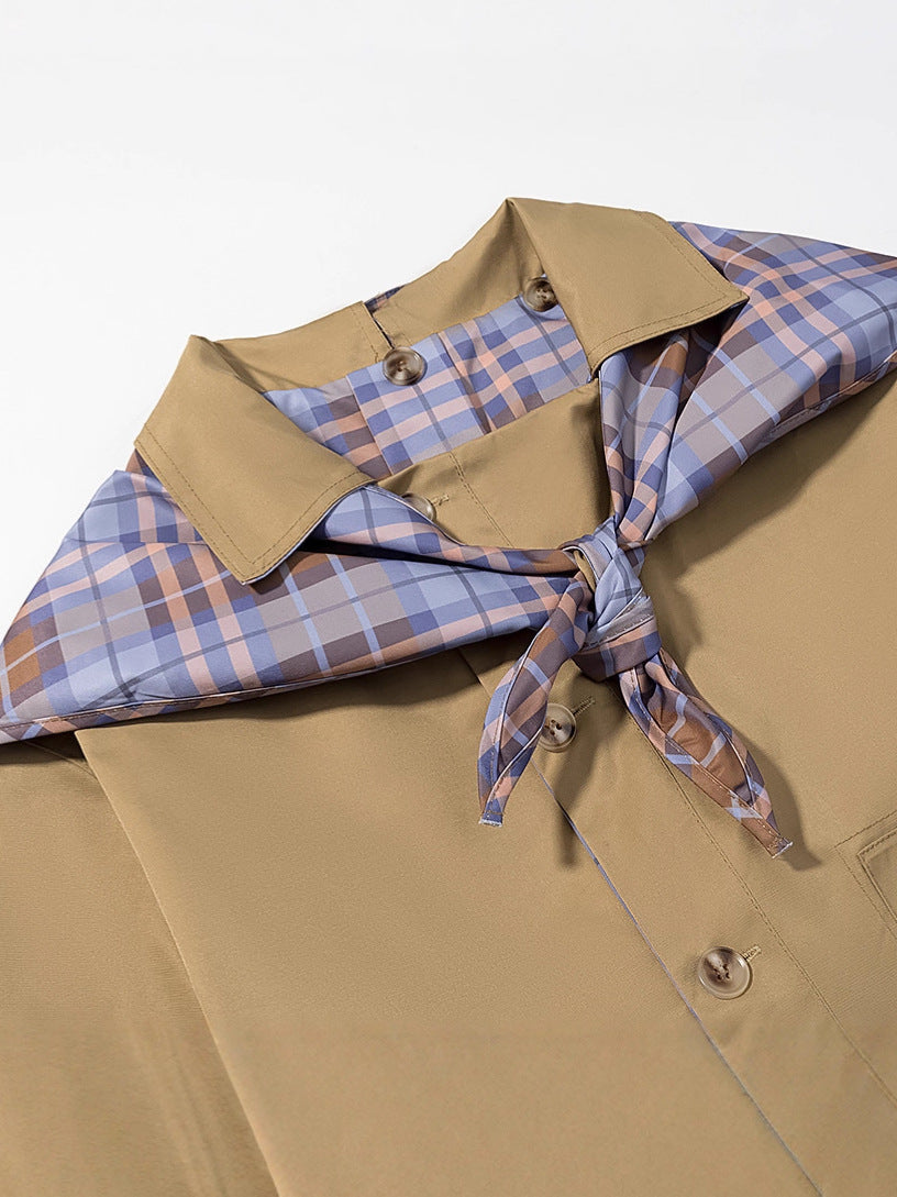 Reversible Plaid Embroidery Navy Collar Jacket