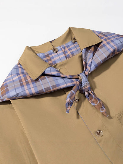 Reversible Plaid Embroidery Navy Collar Jacket