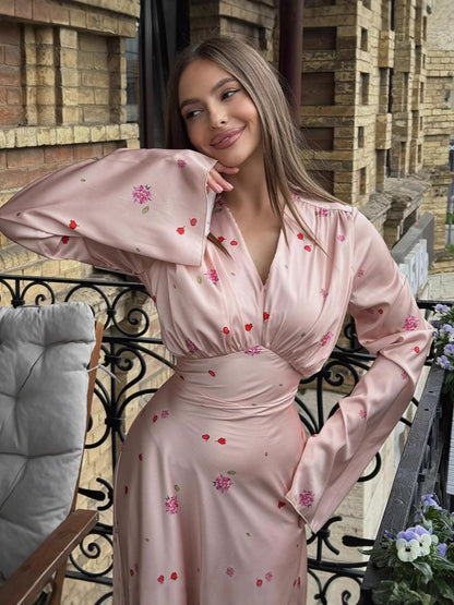 Womens V-neck Satin Dress