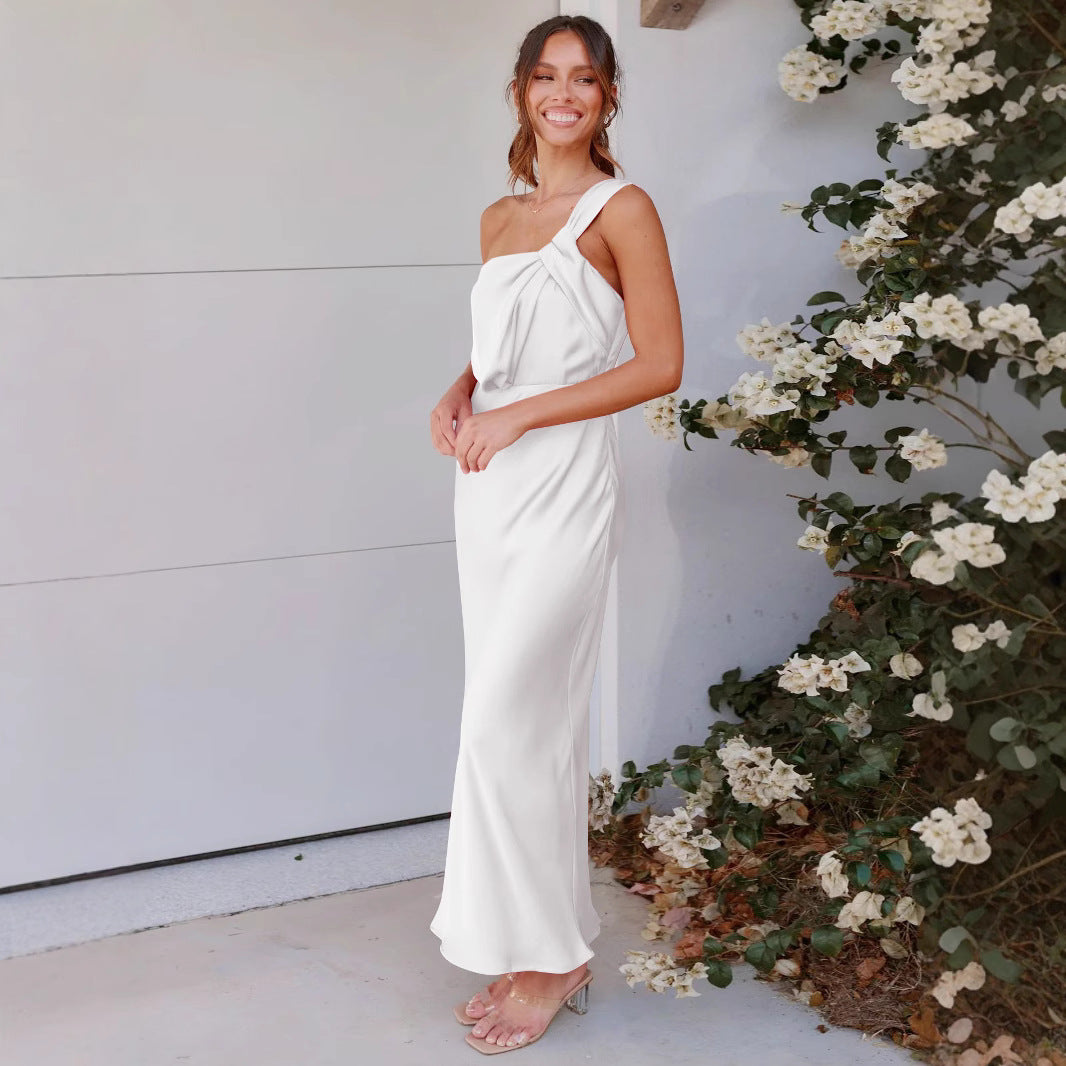 Sleeveless Satin Fishtail Evening Dress
