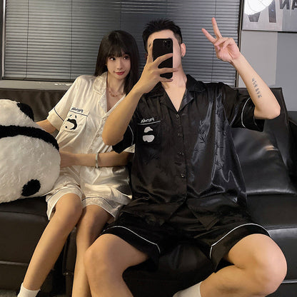 Ice Silk Couple Pajama Set Long Sleeve Home Wear