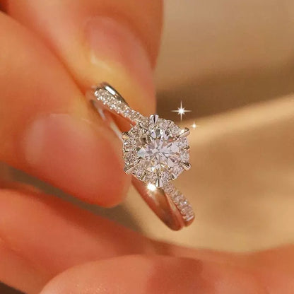 Six-prong imitation diamond ring