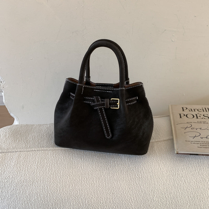 High-end suede bucket bag