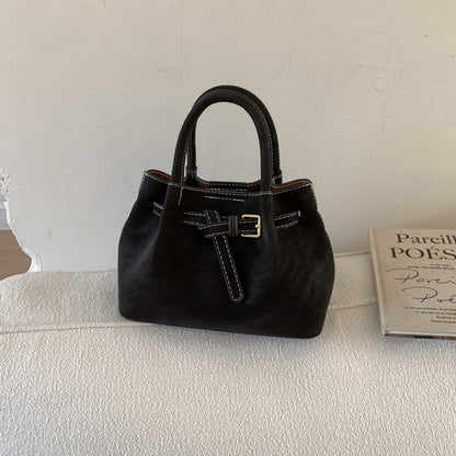 High-end suede bucket bag