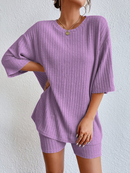 Loose round neck shorts set for women