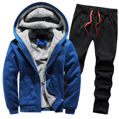 Men's thickened fleece-lined hoodie set