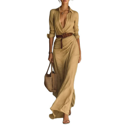 Elegant Pleated Belted Midi Dress