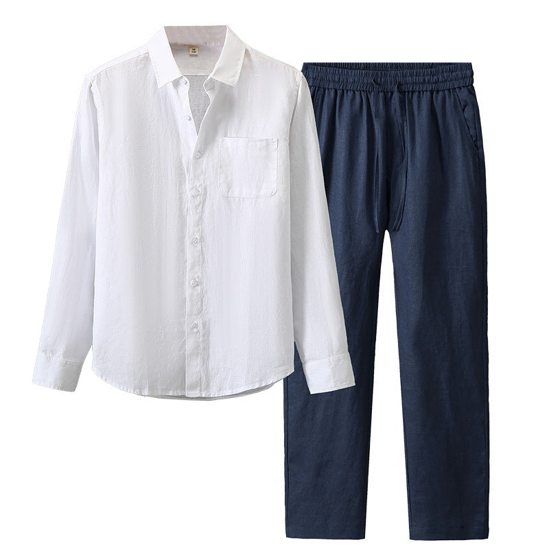 Men's Linen Casual Shirt and Trousers Set