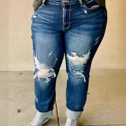 Women's High Waist Loose Fit Distressed Jeans